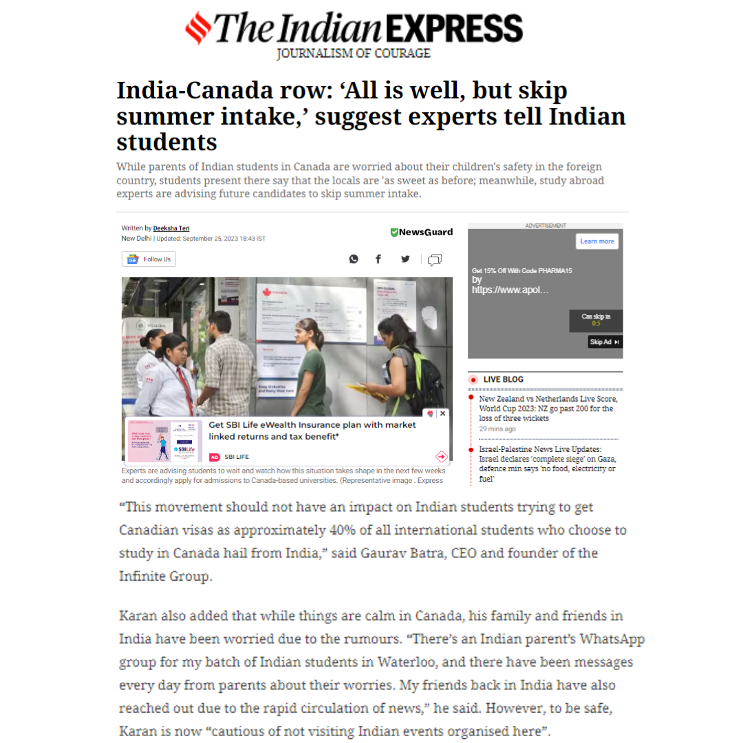 India-Canada row: ‘All is well, but skip summer intake,’ suggest experts tell Indian students(The Indian Express)