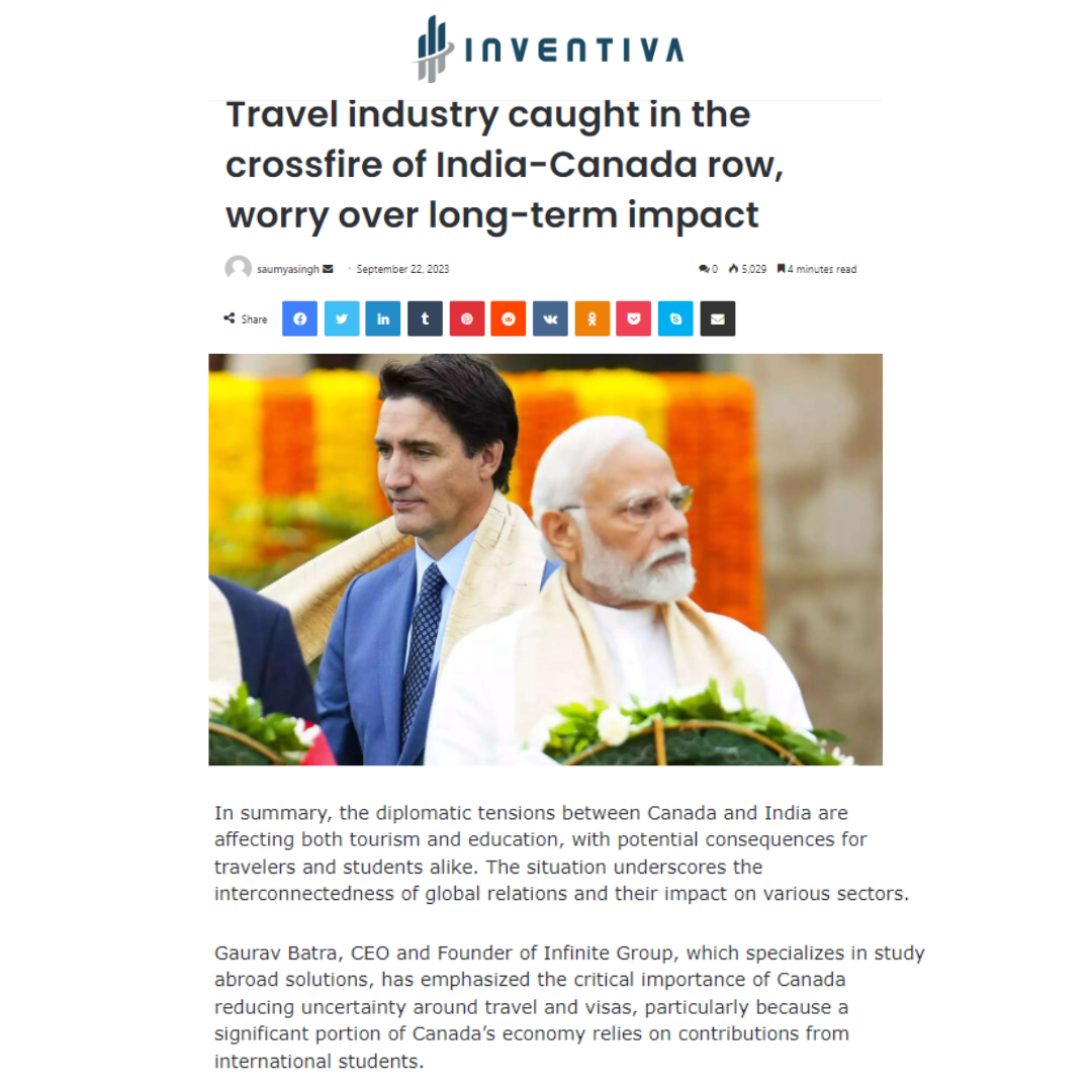 Travel industry caught in the crossfire of India-Canada row, worry over long-term impact(Inventiva)
